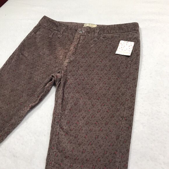 NWT FREE PEOPLE Corduroy Jean Women 34x31 Brown Ditsy Rose Floral Print Slim - Picture 5 of 16